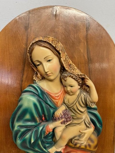 Ancient couple Virgin with Child of capoletto. Tuscany 1940, painted, size 48x33 cm