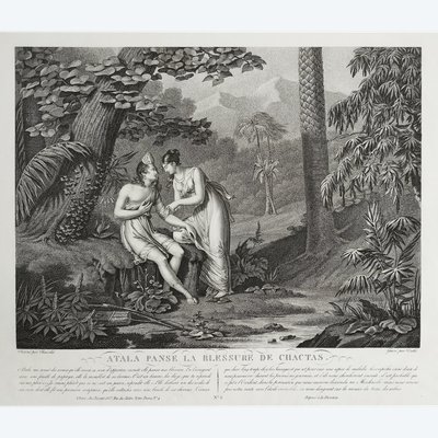Atala And Chactas Etching Engraving By Duthé 19th C Old Print