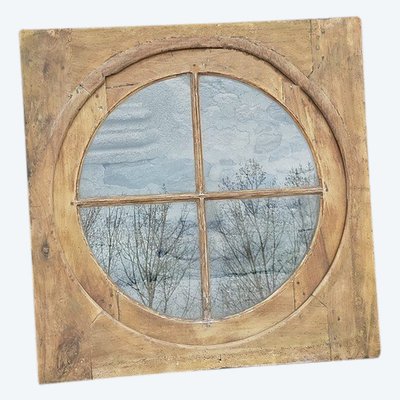 Large Antique Bull's Eye 107x107 Cm Oak Woodwork Door Window Alcove
