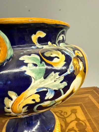 Majolica centerpiece with mask handles '800 Naples size 32x40