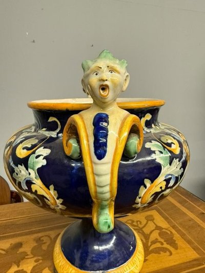 Majolica centerpiece with mask handles '800 Naples size 32x40