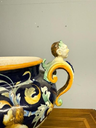 Majolica centerpiece with mask handles '800 Naples size 32x40