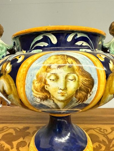 Majolica centerpiece with mask handles '800 Naples size 32x40
