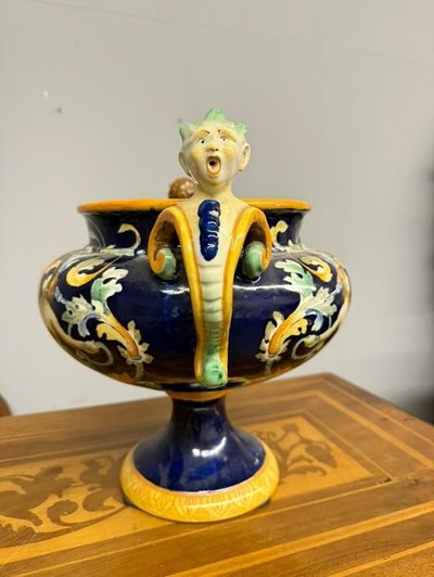 Majolica centerpiece with mask handles '800 Naples size 32x40