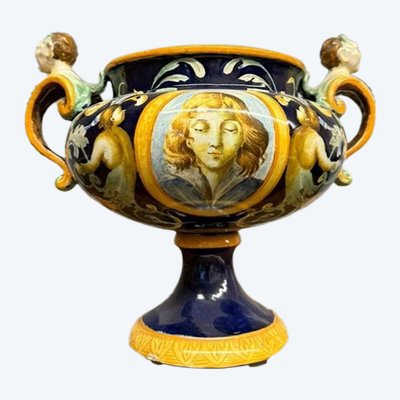 Majolica centerpiece with mask handles '800 Naples size 32x40