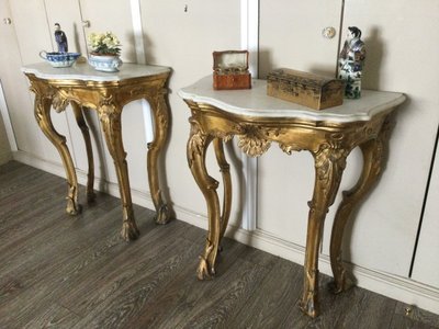 Pair of 18th Century Carved and Gilded Wood Console Tables