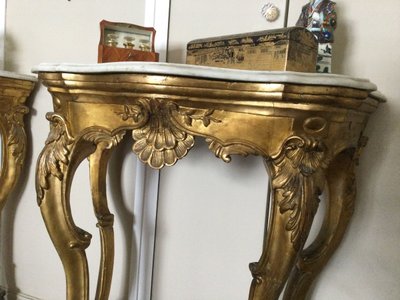 Pair of 18th Century Carved and Gilded Wood Console Tables