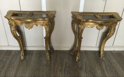 Pair of 18th Century Carved and Gilded Wood Console Tables