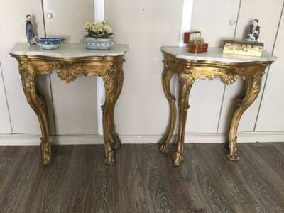 Pair of 18th Century Carved and Gilded Wood Console Tables