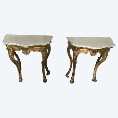 Pair of 18th Century Carved and Gilded Wood Console Tables