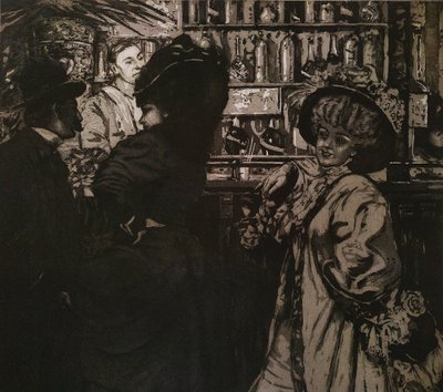 Parisian Lady At The Bar Art Nouveau Engraving  Etching Circa 1900 Old Print