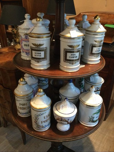 New Collection of ANCIENT PHARMACY POTS in Porcelain and Glass.