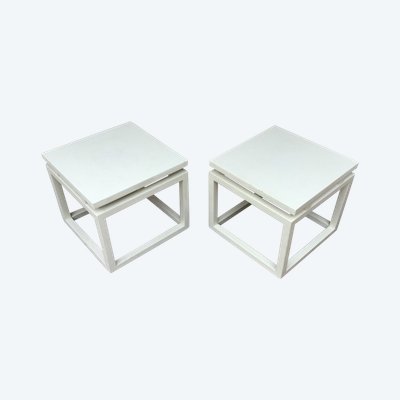 Deux Tables  Basses En Bois Laqué Couleur Ivoire Années 70