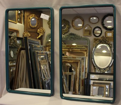 43 X 74 Cm Paire De Miroirs Années 70 Par Schönbuch, Bleu émeraude
