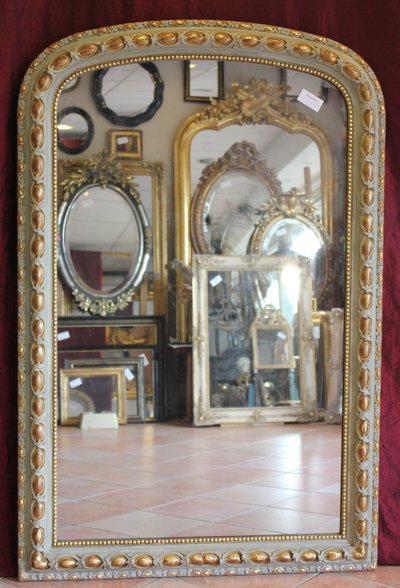 106 X 160 Cm Miroir De Cheminée Milieu XIXème, Feuille d'Or, Patine, Glace Mercure