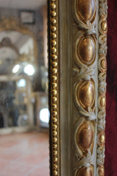 106 X 160 Cm Miroir De Cheminée Milieu XIXème, Feuille d'Or, Patine, Glace Mercure