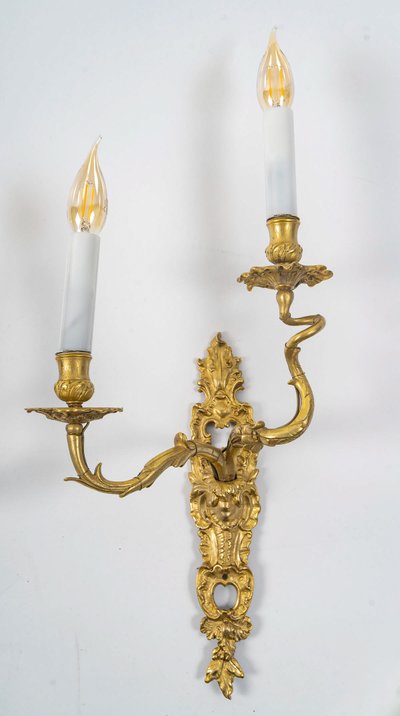 Pair of French Louis XV Period Gilt Bronze Sconces with C Crown Mark circa 1745-1749