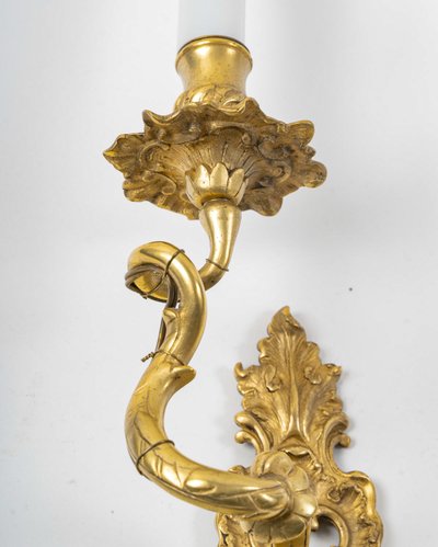 Pair of French Louis XV Period Gilt Bronze Sconces with C Crown Mark circa 1745-1749