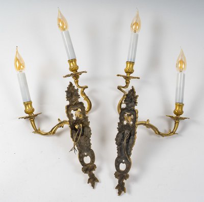 Pair of French Louis XV Period Gilt Bronze Sconces with C Crown Mark circa 1745-1749