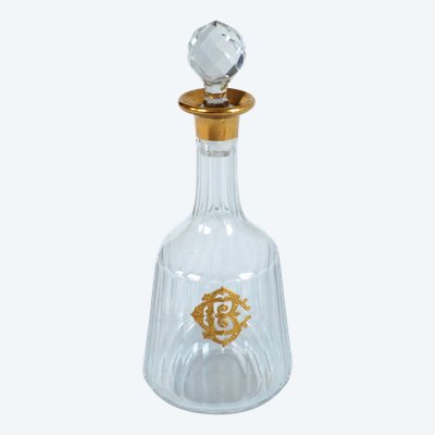 Baccarat crystal liqueur carafe gilded with fine gold, CB monogram