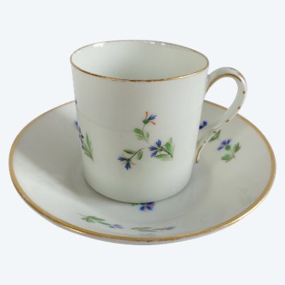 Litron coffee cup decorated with blue cornflowers and gold trim, Paris porcelain, late 18th - early 19th century