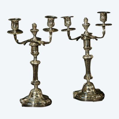 Pair of silver-plated candelabra Late 18th century