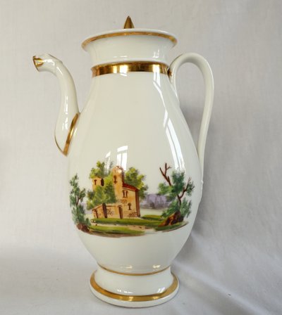 Empire coffee service in Paris porcelain gilded with fine gold & Italian landscapes - circa 1820