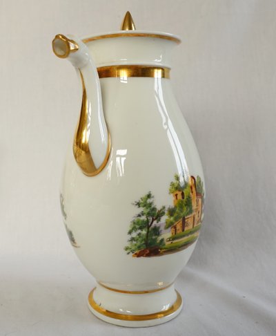 Empire coffee service in Paris porcelain gilded with fine gold & Italian landscapes - circa 1820