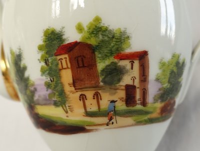 Empire coffee service in Paris porcelain gilded with fine gold & Italian landscapes - circa 1820