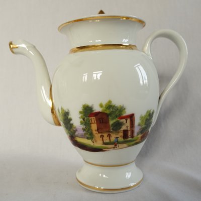 Empire coffee service in Paris porcelain gilded with fine gold & Italian landscapes - circa 1820