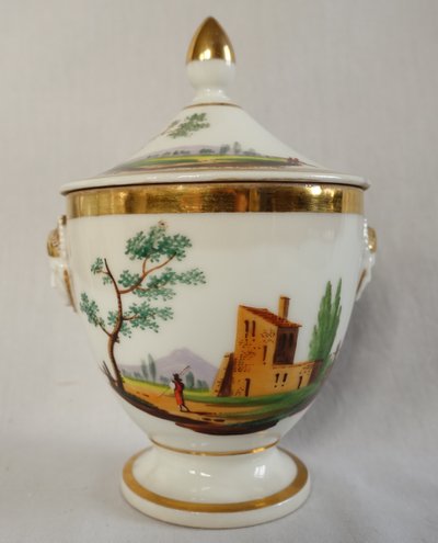 Empire coffee service in Paris porcelain gilded with fine gold & Italian landscapes - circa 1820