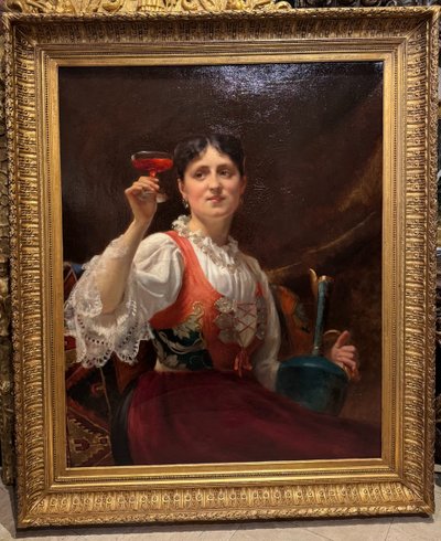 Junge Frau mit einem Glas Wein, A. DELECLUSE, PARIS, 1885