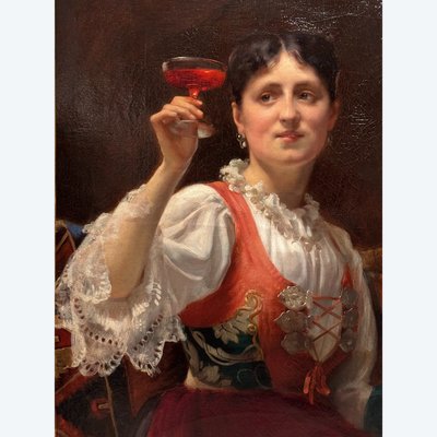 Junge Frau mit einem Glas Wein, A. DELECLUSE, PARIS, 1885