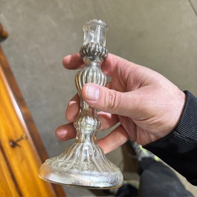 Pair of antique candlesticks - Murano glass candelabra 19th century with silver. Size h 17