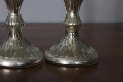Pair of antique candlesticks - Murano glass candelabra 19th century with silver. Size h 17
