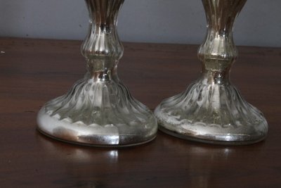 Pair of antique candlesticks - Murano glass candelabra 19th century with silver. Size h 17