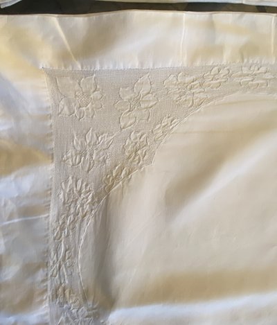 Pair of Linen Embroidered Pillowcases 19th century