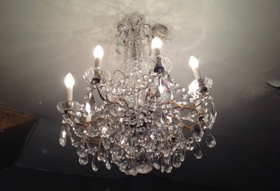 Lampadario a 8 luci con nappe, anni 1900