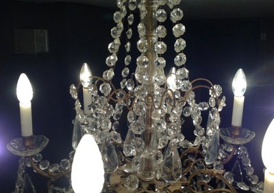 Lampadario a 8 luci con nappe, anni 1900
