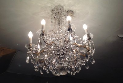 Lampadario a 8 luci con nappe, anni 1900