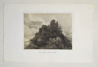 Lithographie Ancienne Par Engelmann Ruines Du Château De Robert Le Diable 19ème