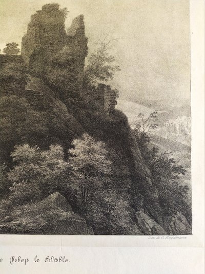 Lithographie Ancienne Par Engelmann Ruines Du Château De Robert Le Diable 19ème