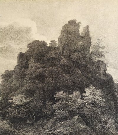 Lithographie Ancienne Par Engelmann Ruines Du Château De Robert Le Diable 19ème