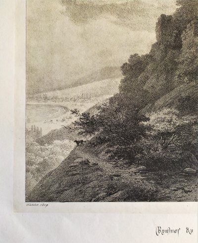 Lithographie Ancienne Par Engelmann Ruines Du Château De Robert Le Diable 19ème