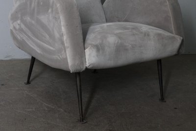 Mid Century 50s armchair “Gigi Radice” grey colour. Iron legs