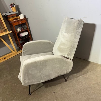 Mid Century 50s armchair “Gigi Radice” grey colour. Iron legs