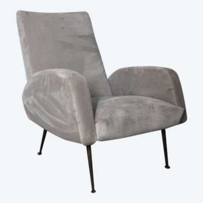 Mid Century 50s armchair “Gigi Radice” grey colour. Iron legs