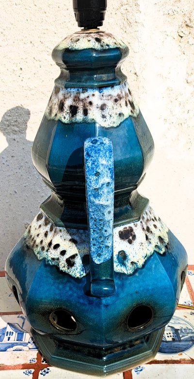 lampada da terra vintage anni '60 in terracotta blu lava