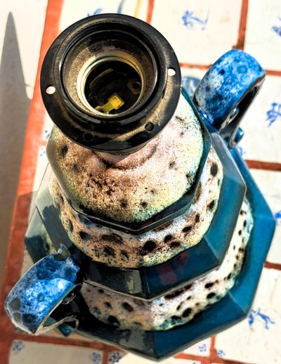 lampada da terra vintage anni '60 in terracotta blu lava
