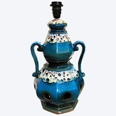 lampada da terra vintage anni '60 in terracotta blu lava
